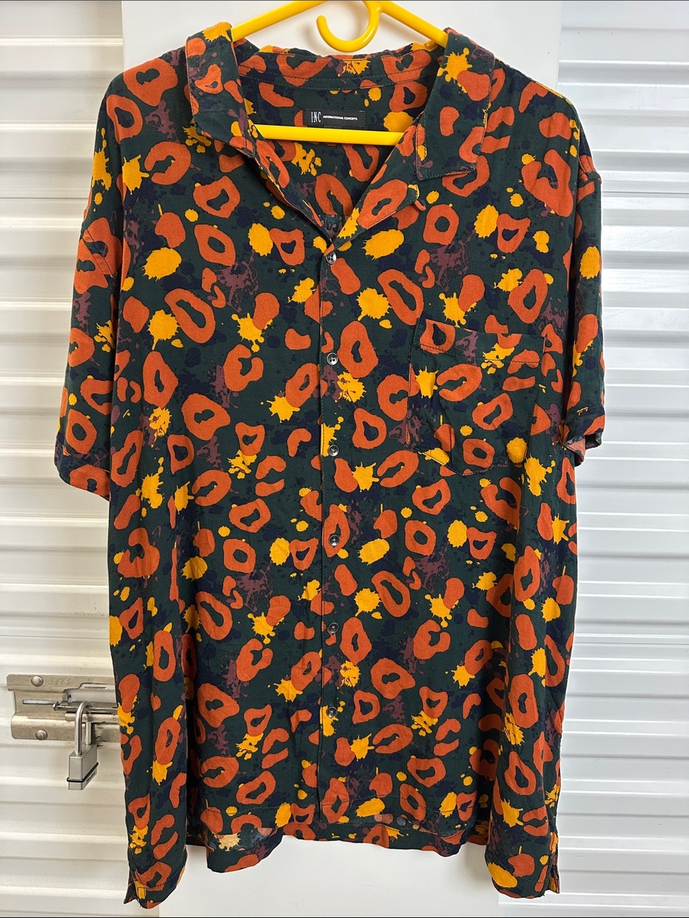 INC Short-Sleeve Button Shirt with Orange & Yellow Print